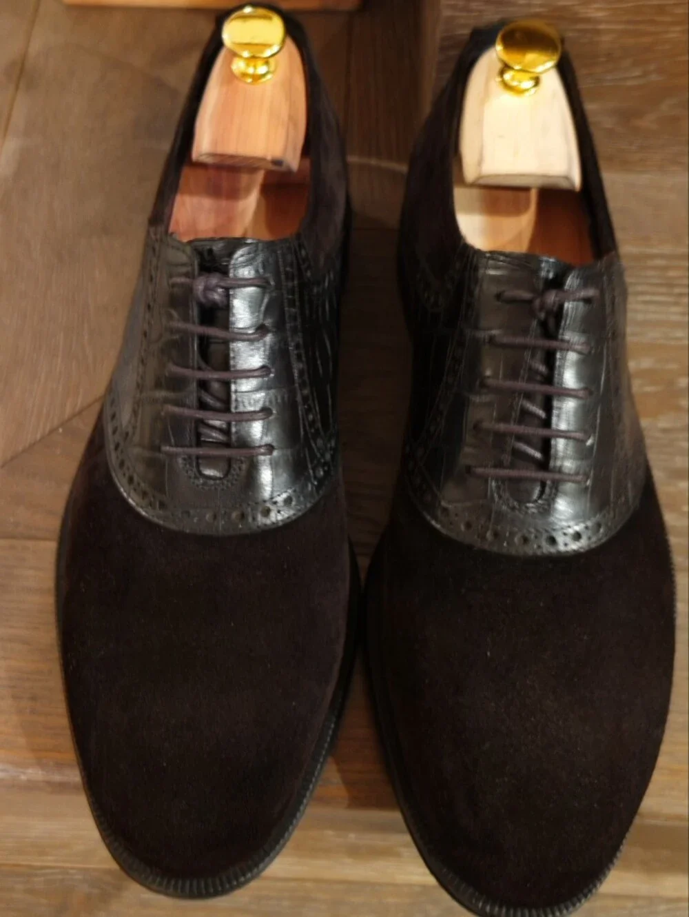 Cole Haan Dark Brown Suede & Leather Brogue Oxfords, great for casual wear.